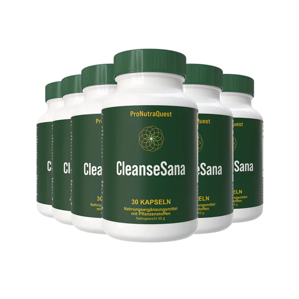 CleanseSana-Flaschen und Produktdarstellung